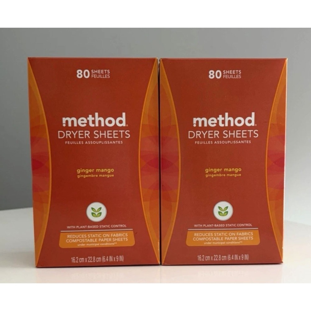 Method Paper Dryer Sheets Ginger Mango 80 Sheets Each - Lot of 2 - NEW Sealed